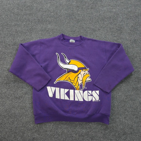 VINTAGE Minnesota Vikings Sweatshirt Mens M Purple Spellout Graphic NFL Football - Picture 1 of 16